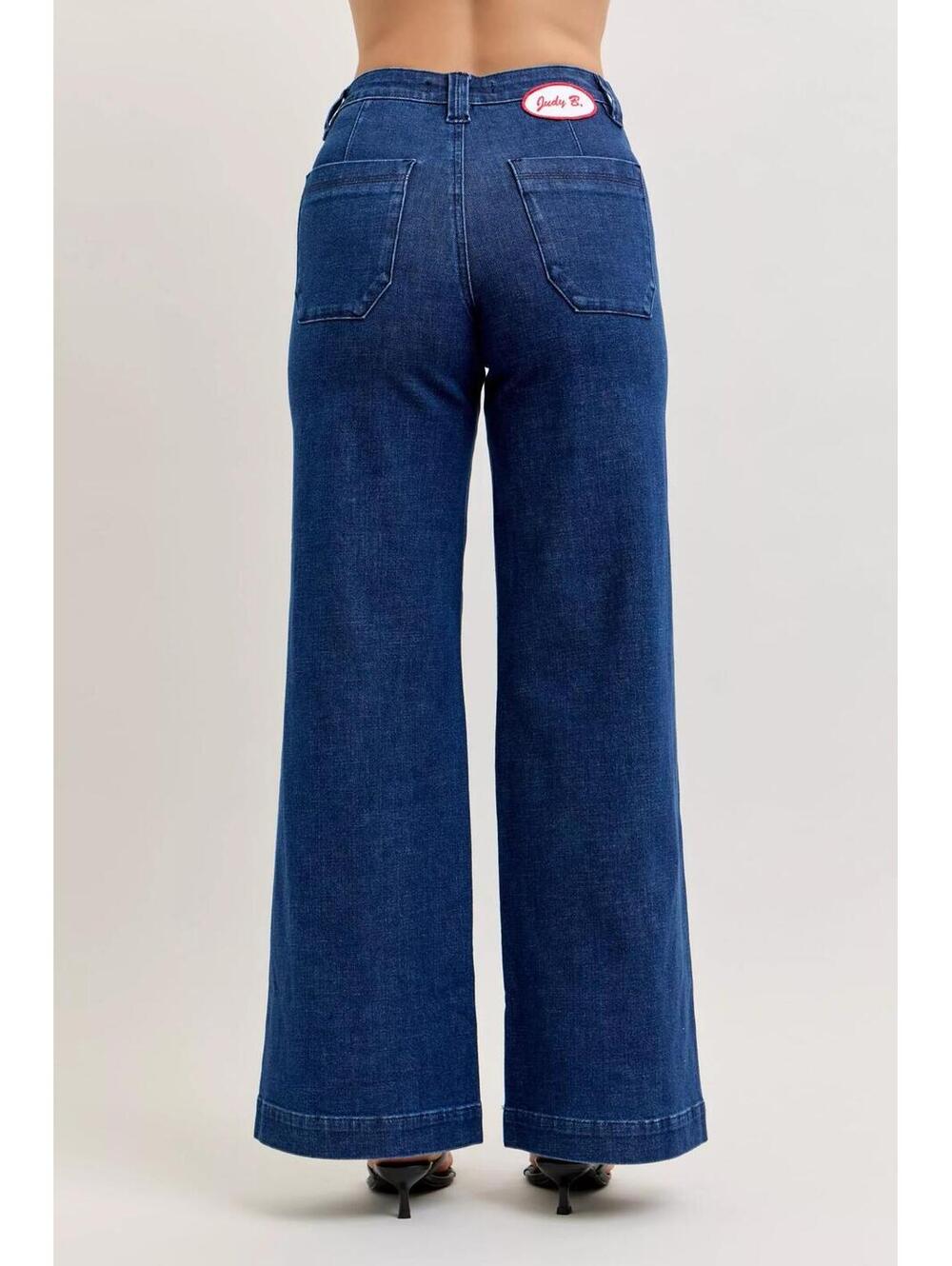 Judy Blue High-Waisted Retro Wide Jeans with Patch Pkts & Twisted Seams - Picture 4 of 10